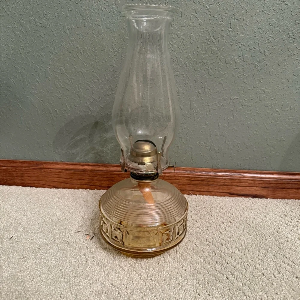 Vintage Oil Lamp with Clear Glass Hobnail Hurricane Shade